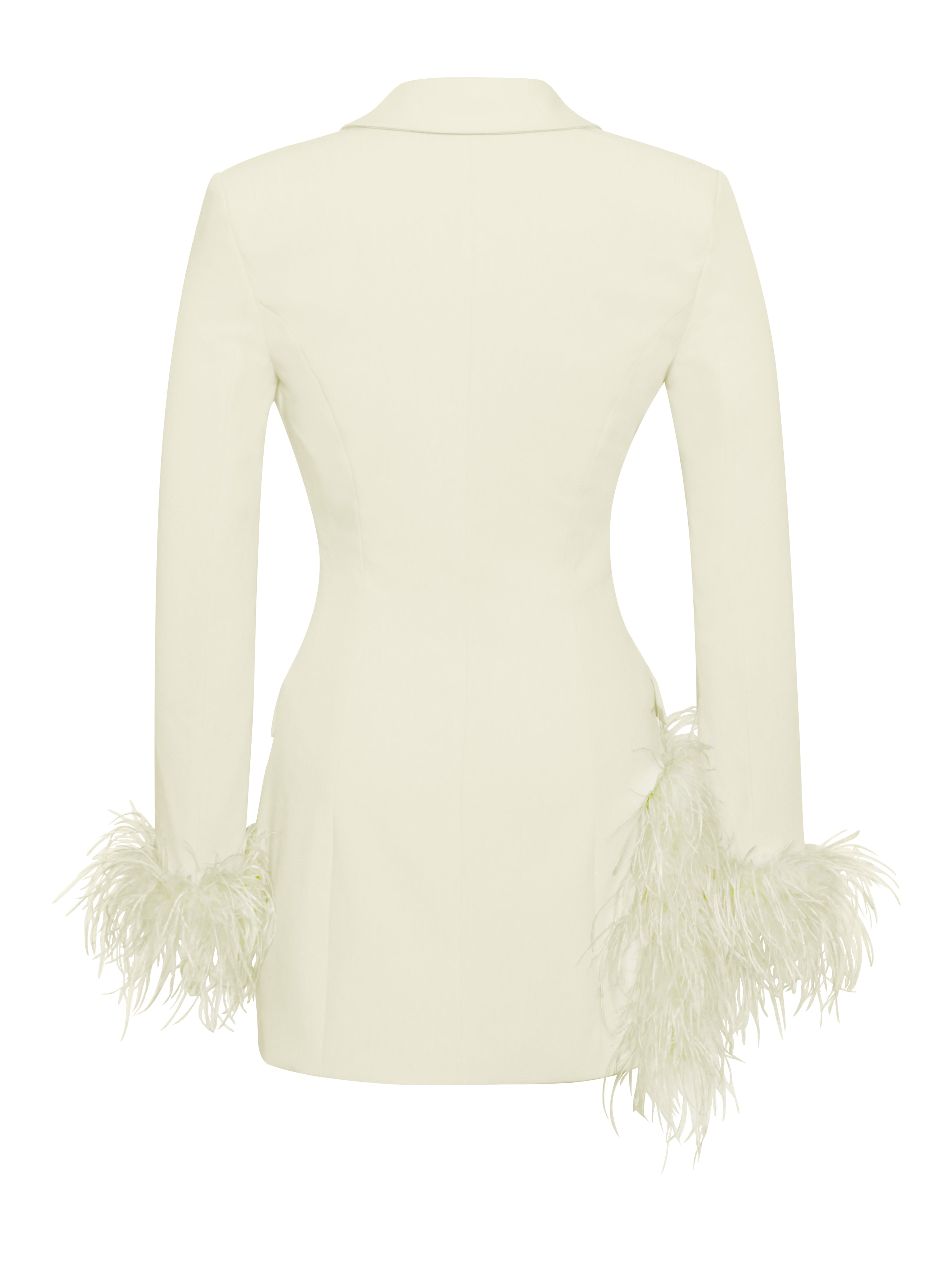 Madeline Pearl White Charming Feather Trim Blazer Dress