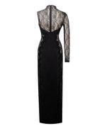 Weslyn Black Satin Charming Lace High Slit Dress Dresses
