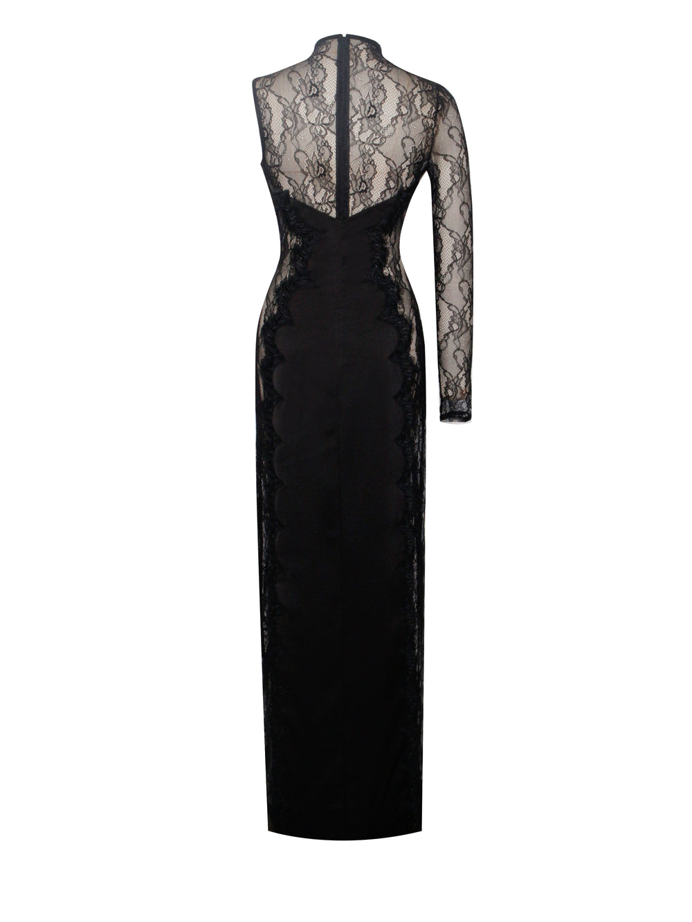 Weslyn Black Satin Charming Lace High Slit Dress Dresses