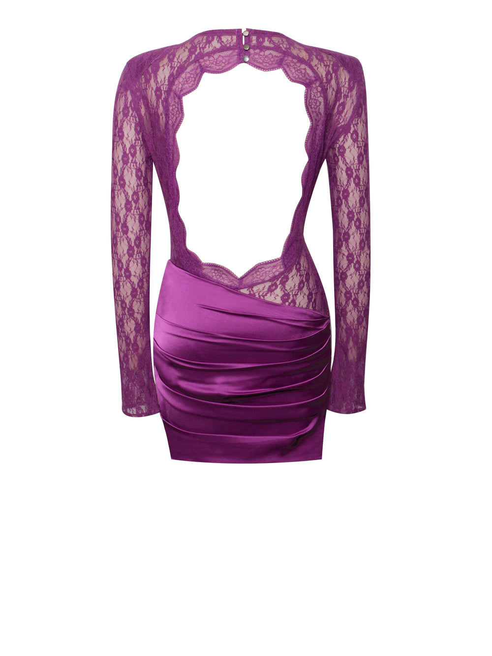 Quartney Purple Long Sleeve Graceful Lace Satin Mini Dress Dresses