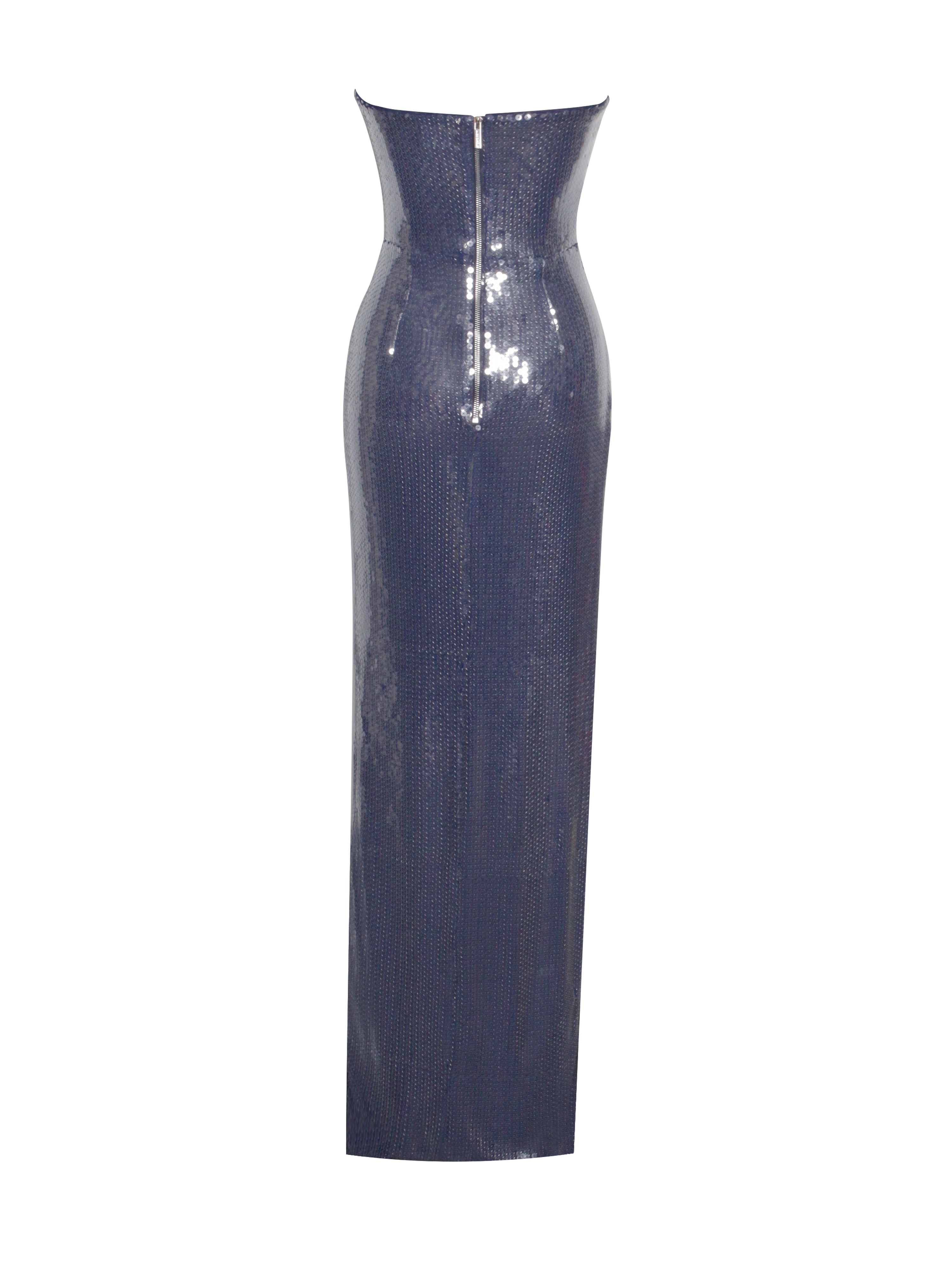 Ramona Navy Sequin Strapless Graceful High Slit Maxi Dress Dresses