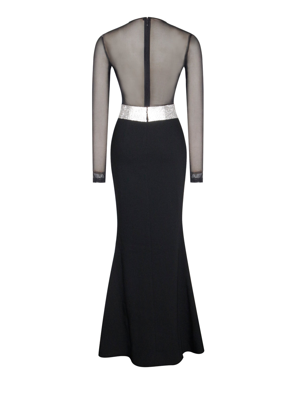 Aggie Black Sheer Maxi Graceful Dress With Crystal Waist Trim Dresses