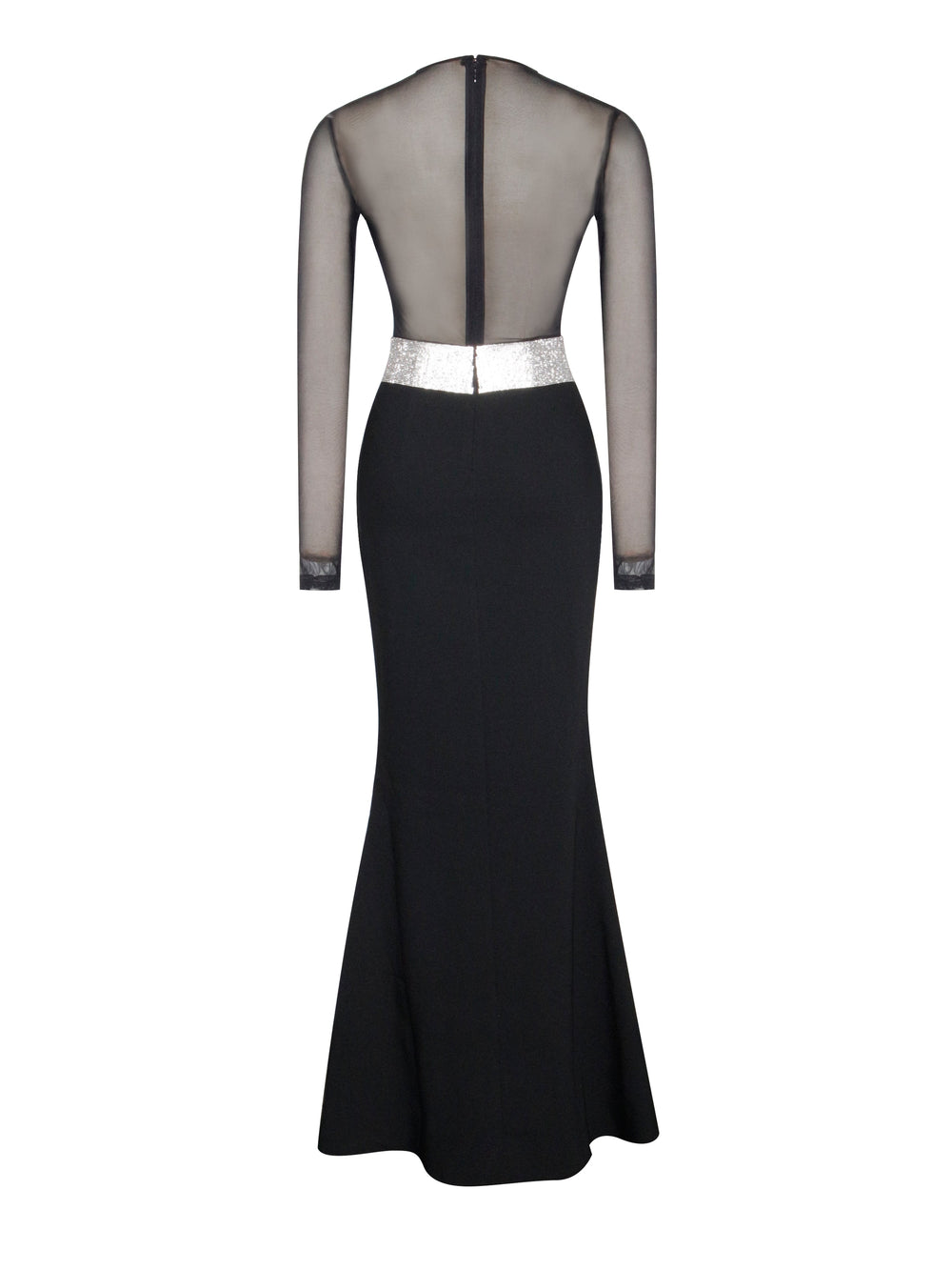 Aggie Black Sheer Maxi Graceful Dress With Crystal Waist Trim Dresses
