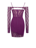 Elsie Purple Lace Charming and Crepe Mini Dress Dresses