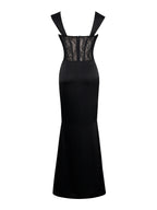 Callista Black Satin Charming Lace Corset Maxi Dress Dresses