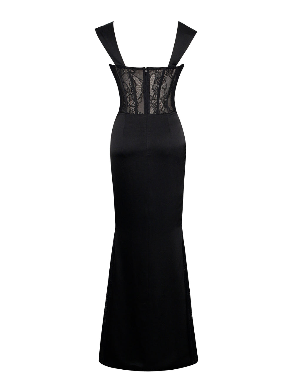 Callista Black Satin Charming Lace Corset Maxi Dress Dresses