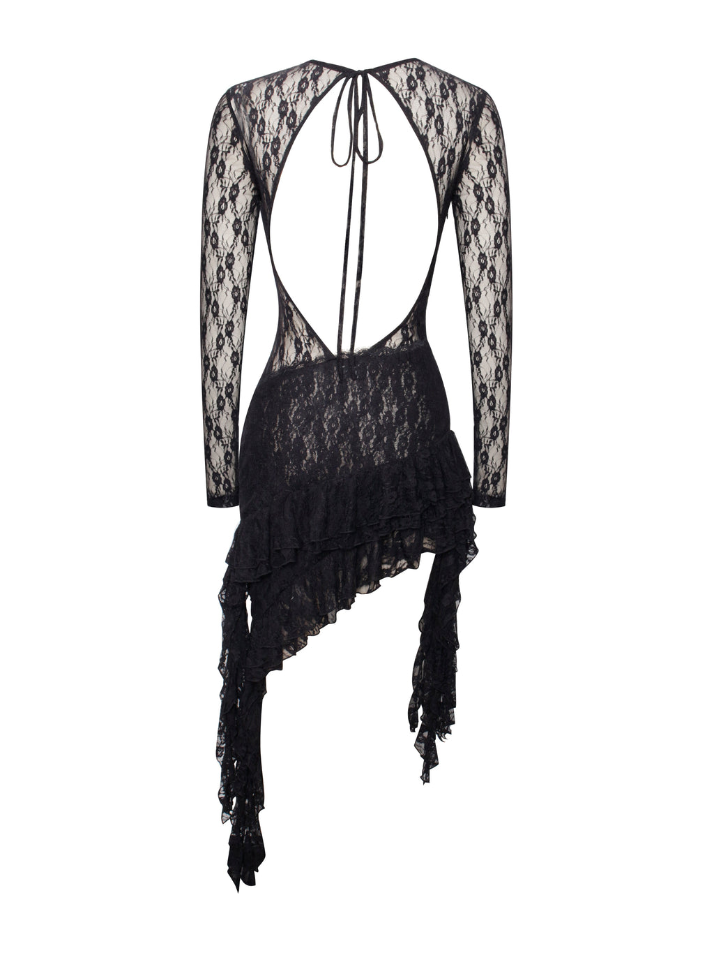 Omaira Black Lace Charming Long Sleeve Ruffle Dress Dresses