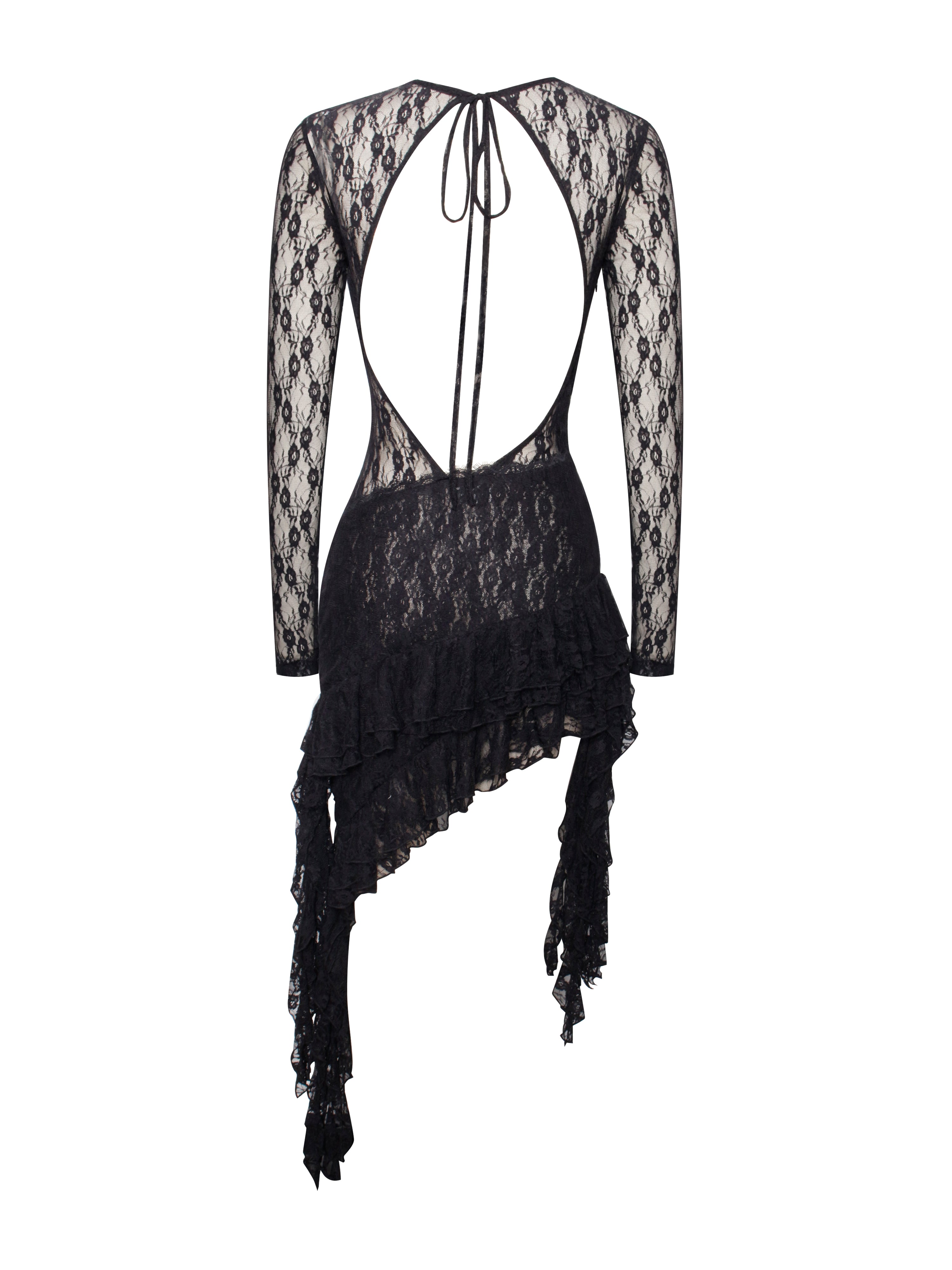 Omaira Black Lace Charming Long Sleeve Ruffle Dress Dresses