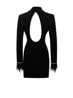 Quilla Black Feather Crystal Graceful Sleeve Backless Blazer Dress Dresses