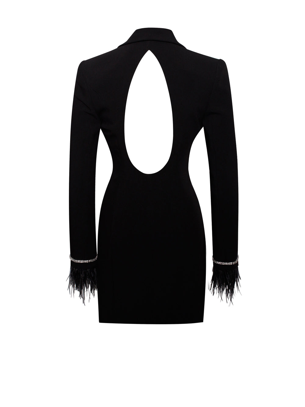 Quilla Black Feather Crystal Graceful Sleeve Backless Blazer Dress Dresses