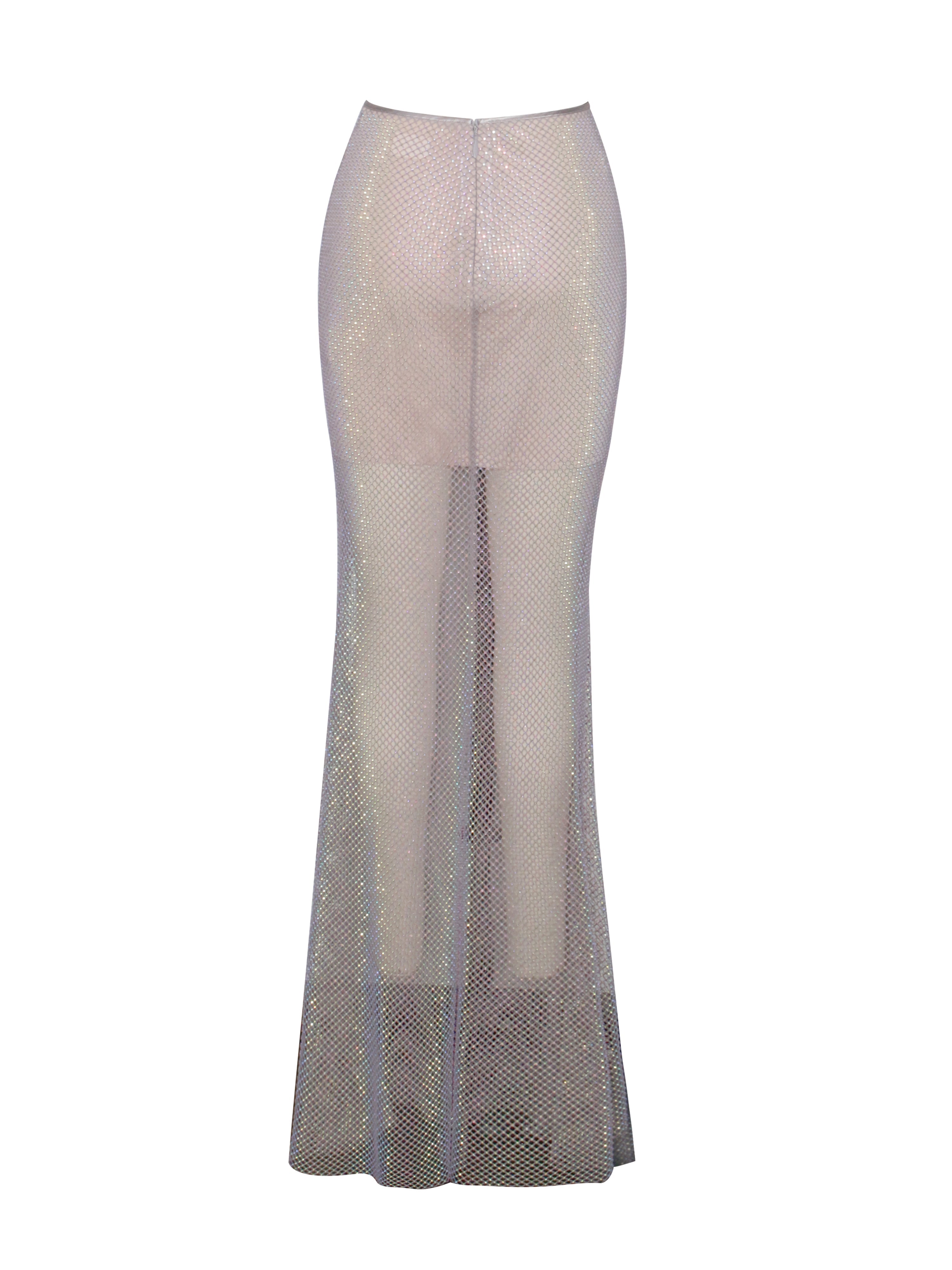 Gloria Mesh Stylish Rhinestone Maxi Skirt Bottoms
