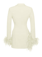 Madeline Pearl White Charming Feather Trim Blazer Dress