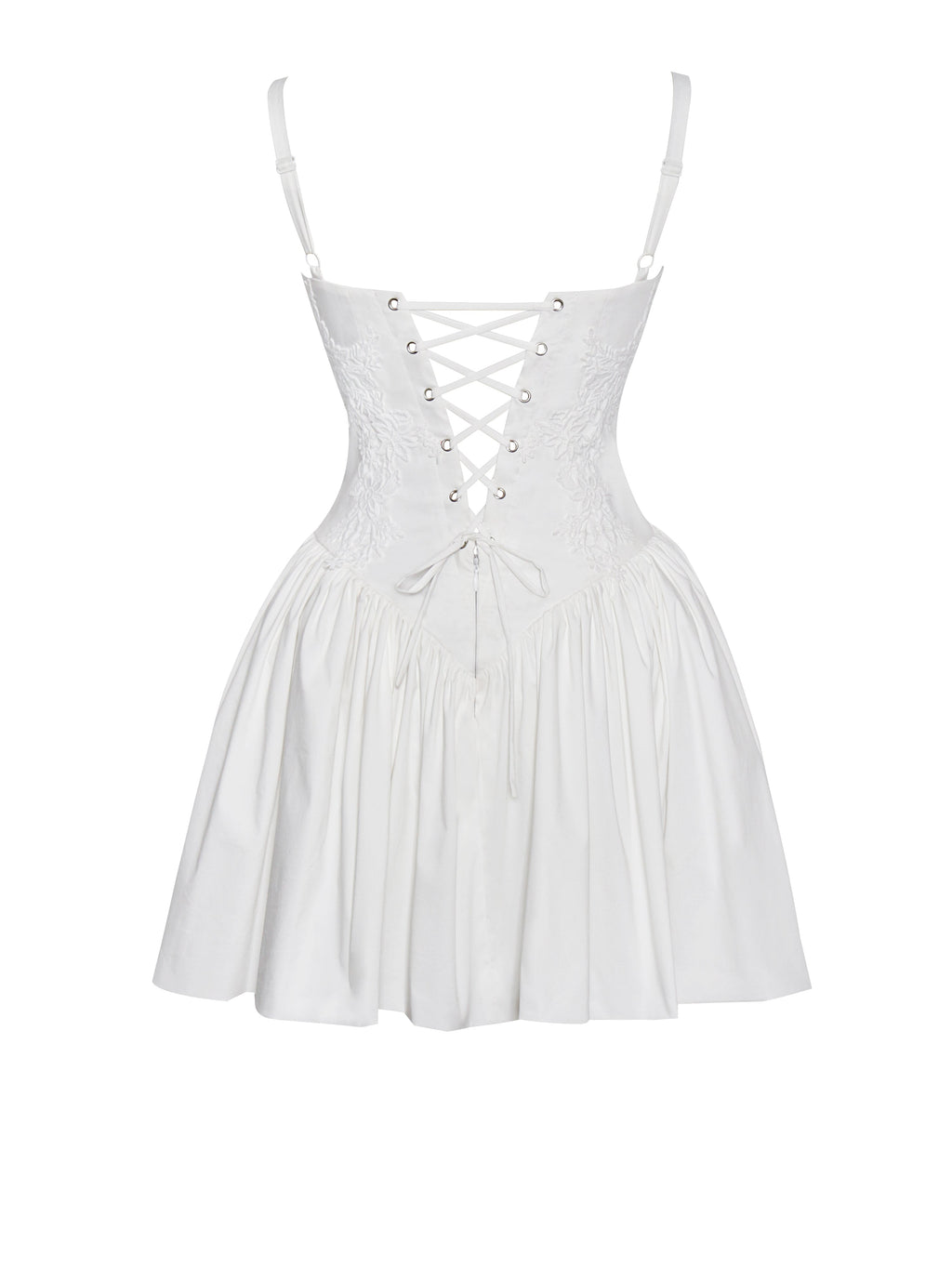 Kadi White Cotton Drop Graceful Waist Corset Mini Dress Dresses