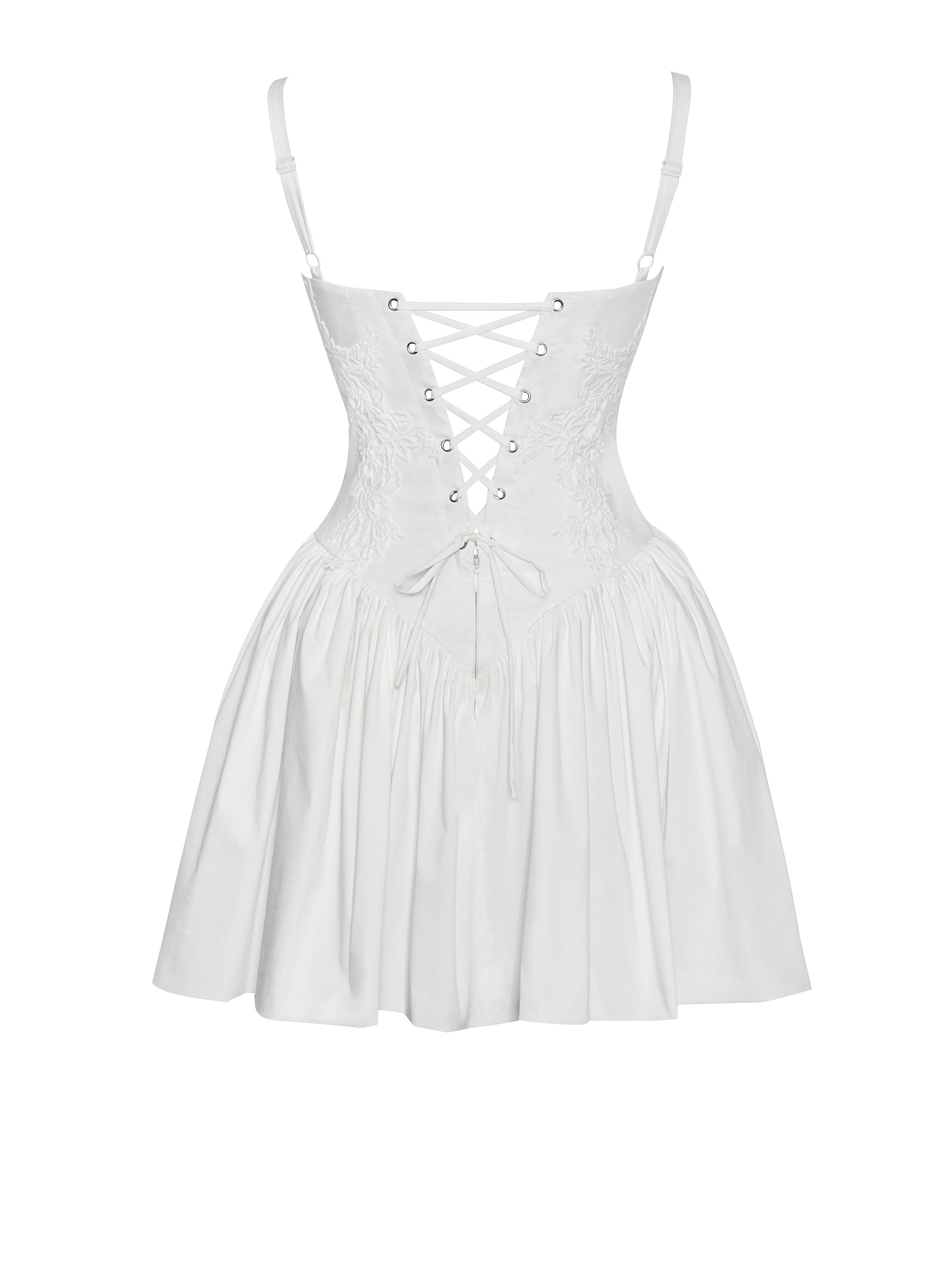Kadi White Cotton Drop Graceful Waist Corset Mini Dress Dresses