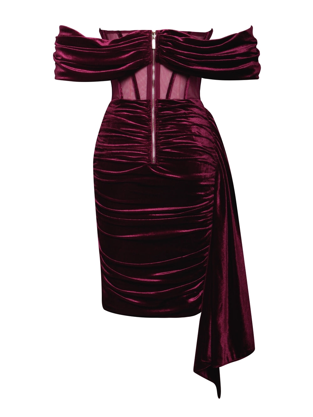 Irisa Burgundy Draping Charming Off Shoulder Corset Dress Dresses
