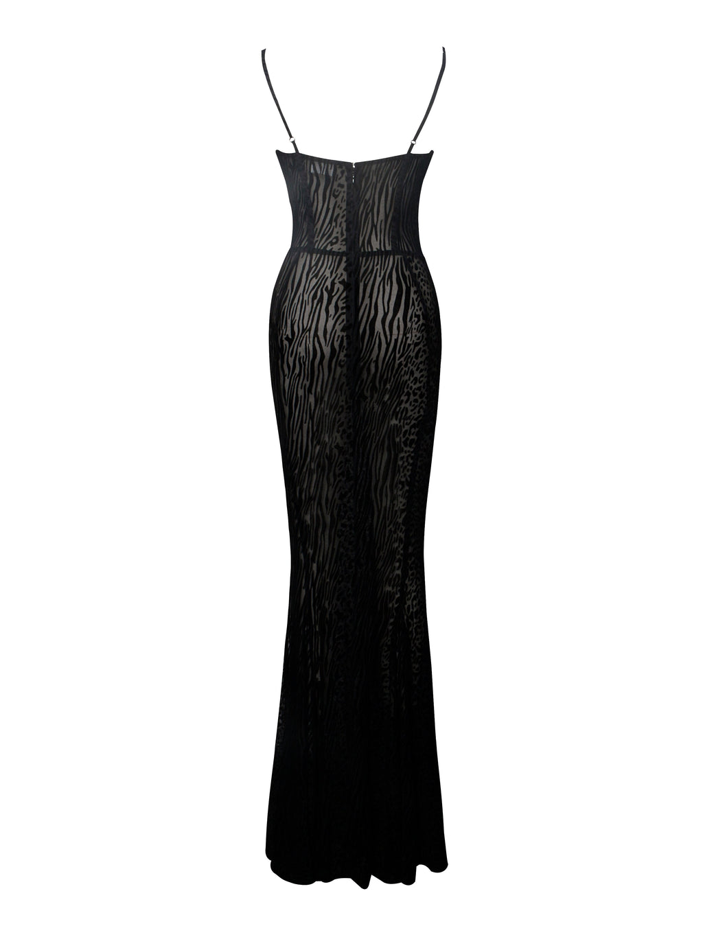 Ulani Black Burnout Velvet Graceful Detail Mesh Maxi Dress Dresses