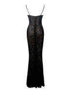 Ulani Black Burnout Velvet Graceful Detail Mesh Maxi Dress Dresses