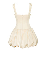 Aubrey Egg White Satin Graceful Bubble Hem Mini Dress Dresses
