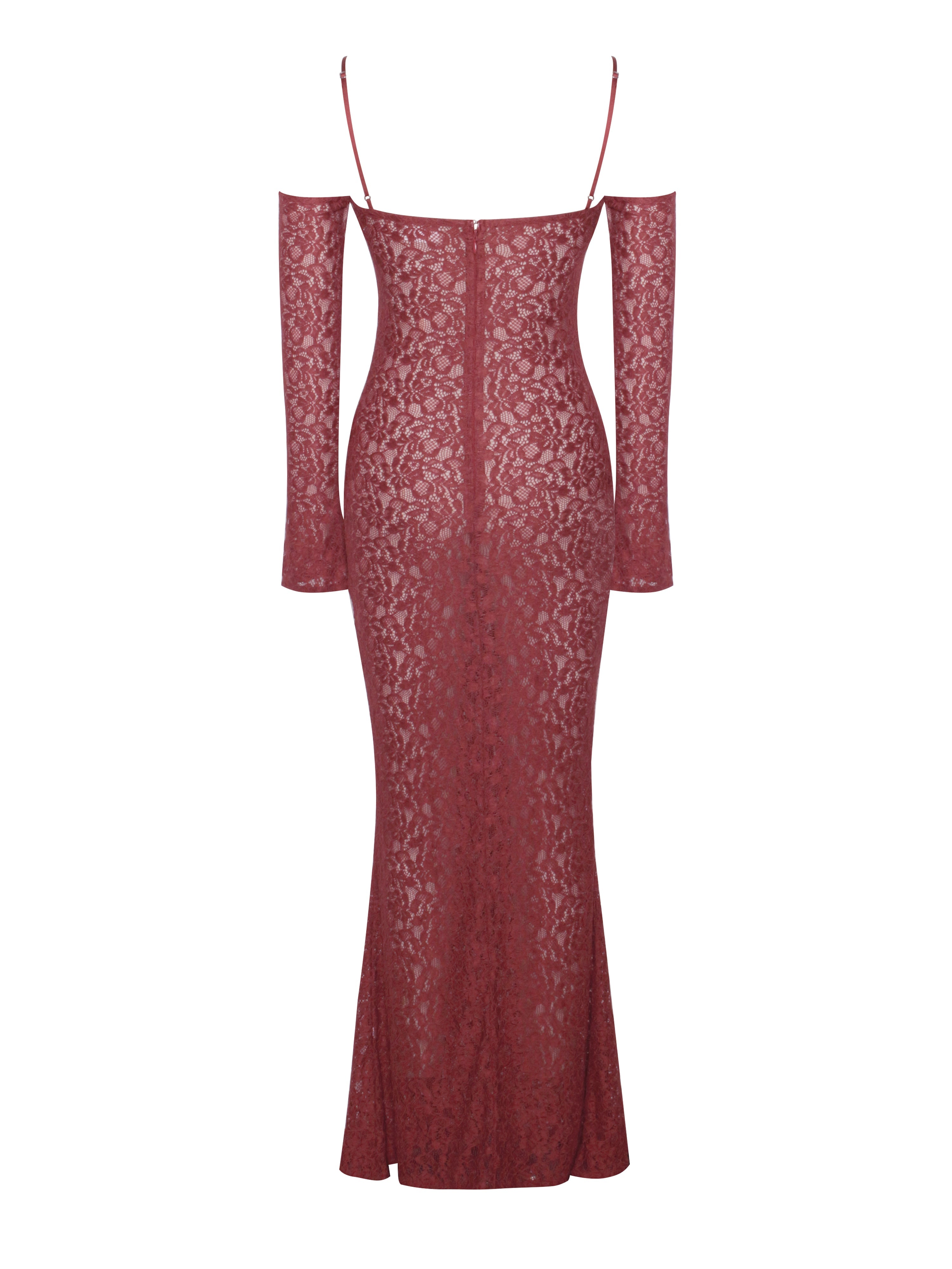 Udaya Burgundy Lace Charming Long Sleeve Maxi Dress Dresses