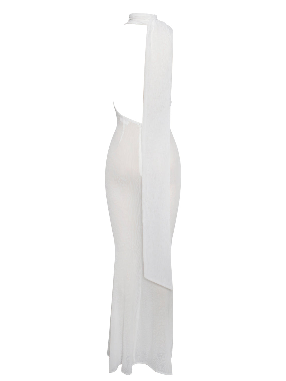 Olena White Burnout Velvet Animal Trendy Print Mesh Halter Neck Maxi Dress Dresses