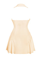 Reyna Beige Backless Charming Pleated Mini Blazer Dress Dresses