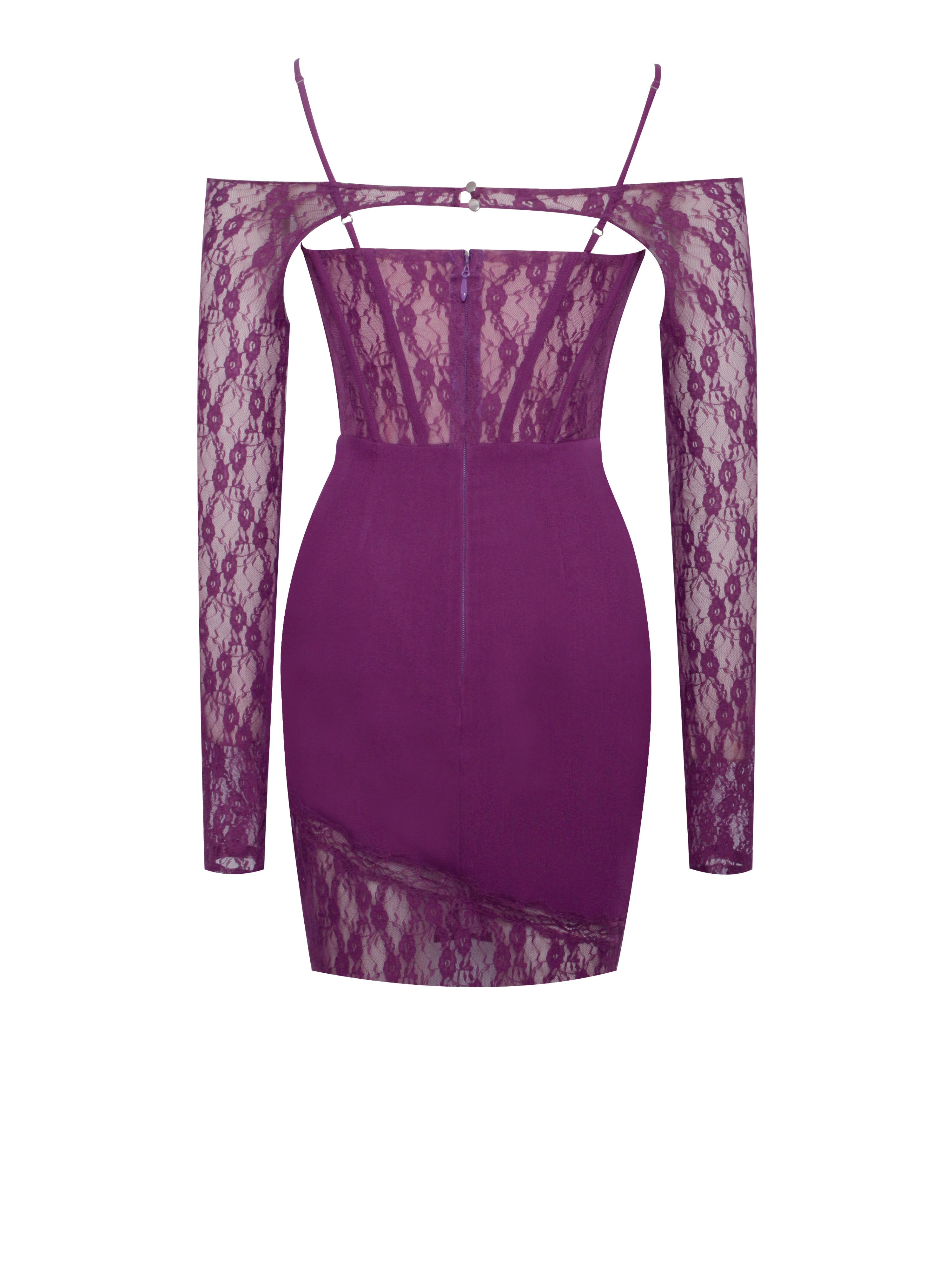 Elsie Purple Lace Charming and Crepe Mini Dress Dresses