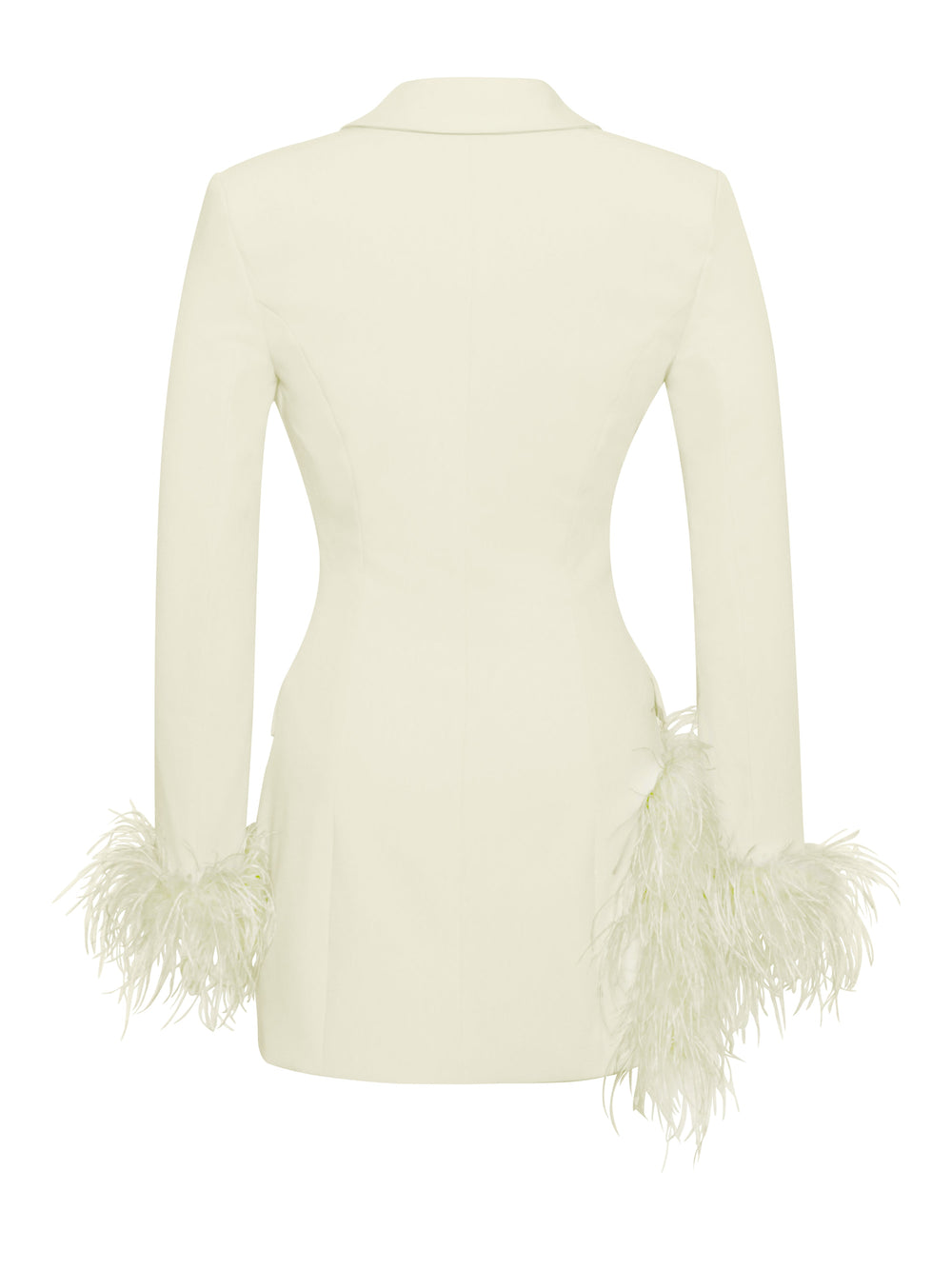 Madeline Pearl White Charming Feather Trim Blazer Dress