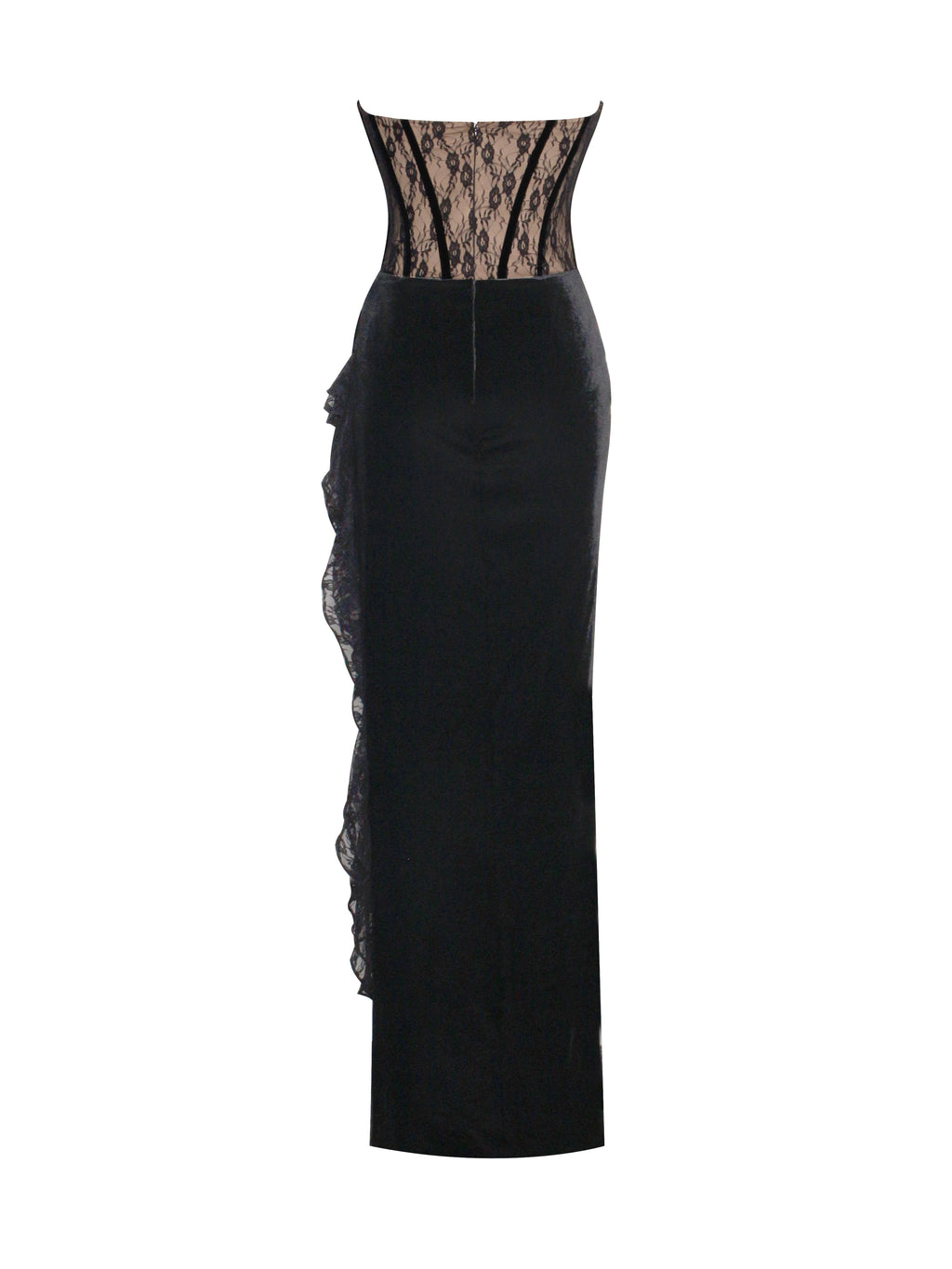 Gaia Black Lace Velvet Graceful Corset Side Slit Dress Dresses