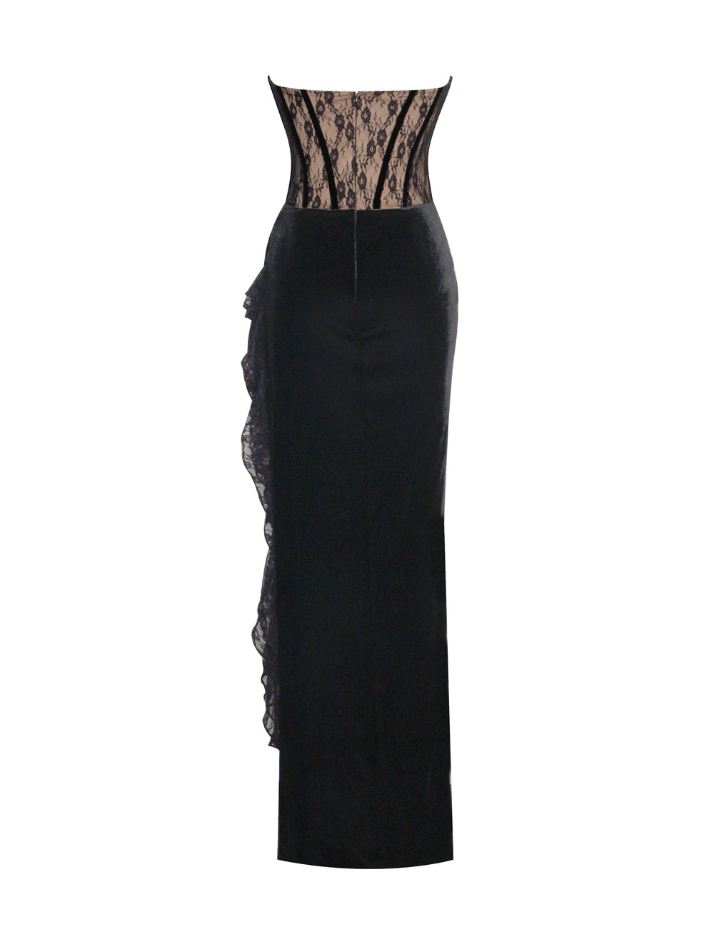 Gaia Black Lace Velvet Graceful Corset Side Slit Dress Dresses