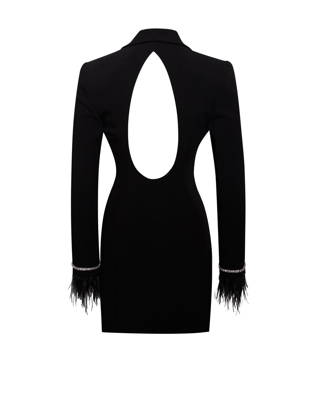 Quilla Black Feather Crystal Graceful Sleeve Backless Blazer Dress Dresses