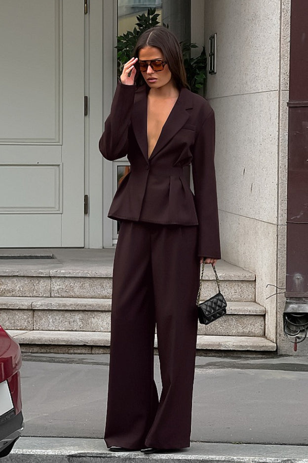 Plunging Neckline Two Piece Blazer Pants Set Main image