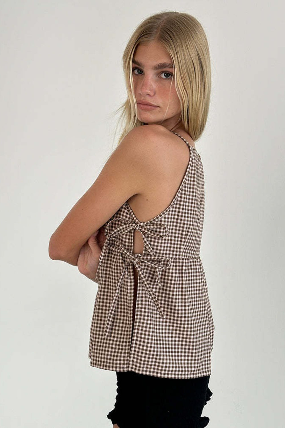 Chic Checkered Tie Tank Top