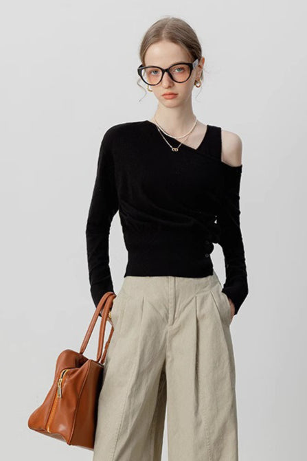 Asymmetric Neckline Elegant Knit Top Secondary image