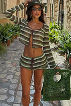 Striped Knit Beach Cover Up Skirt Set