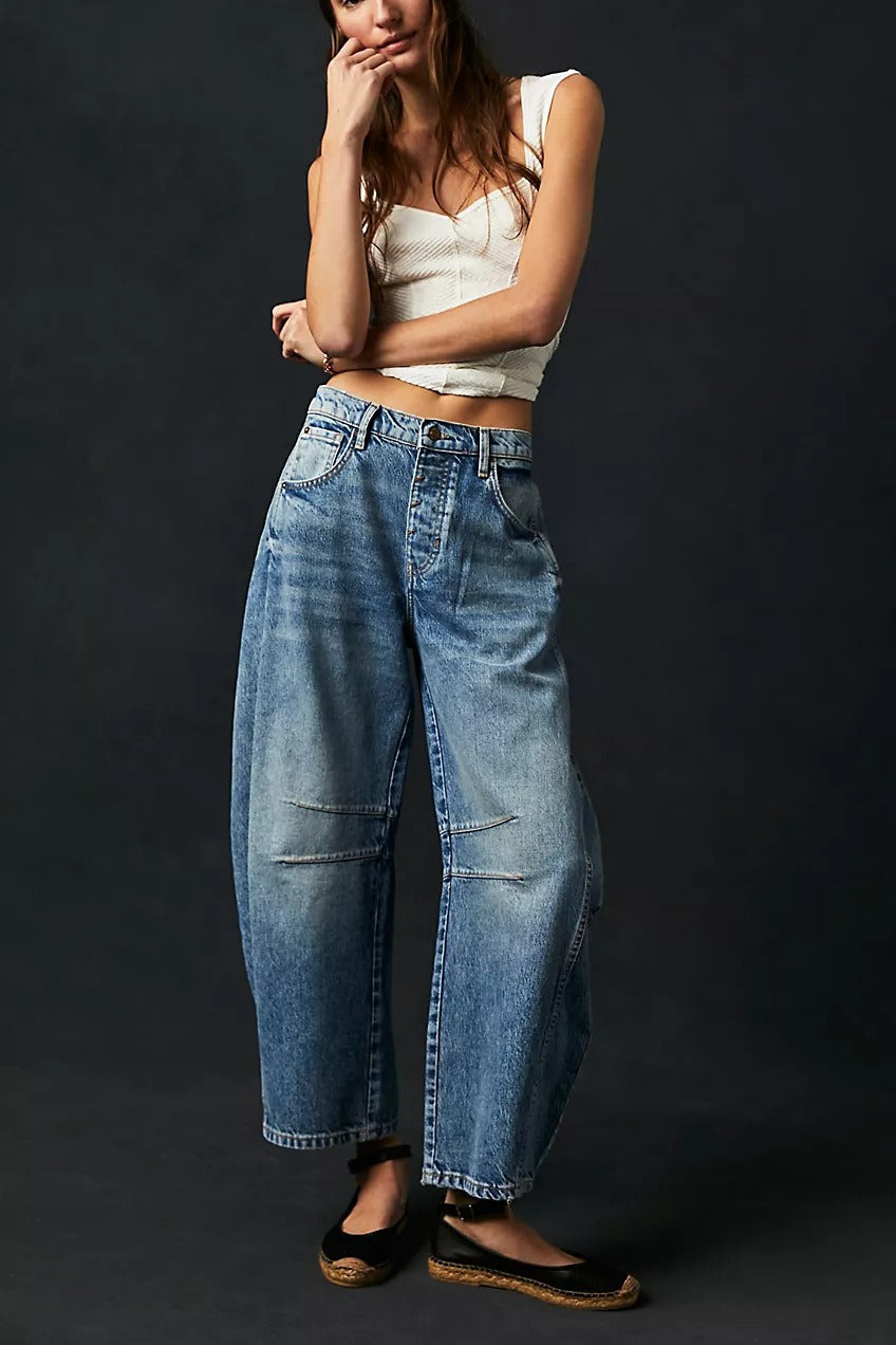 Mid Rise Washed Relaxed Wide Leg Jeans Main image