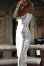 Cowl Neck Satin Open Back Cocktail Dress