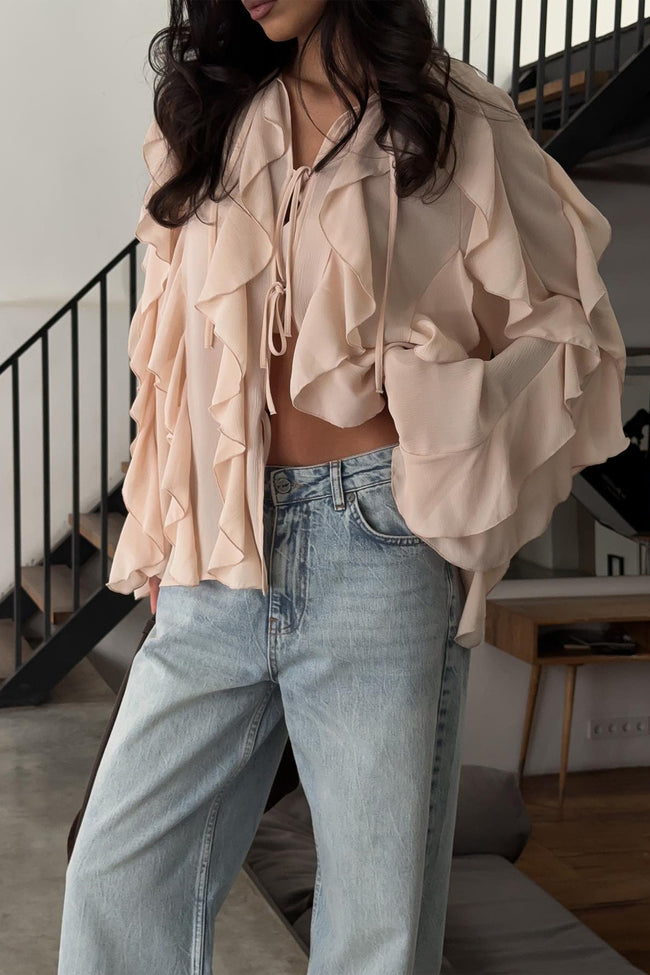 Ruffled Loose Tie Front Open Casual Blouse Main image