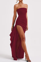 Strapless High Slit Maxi Party Dress S / Claret