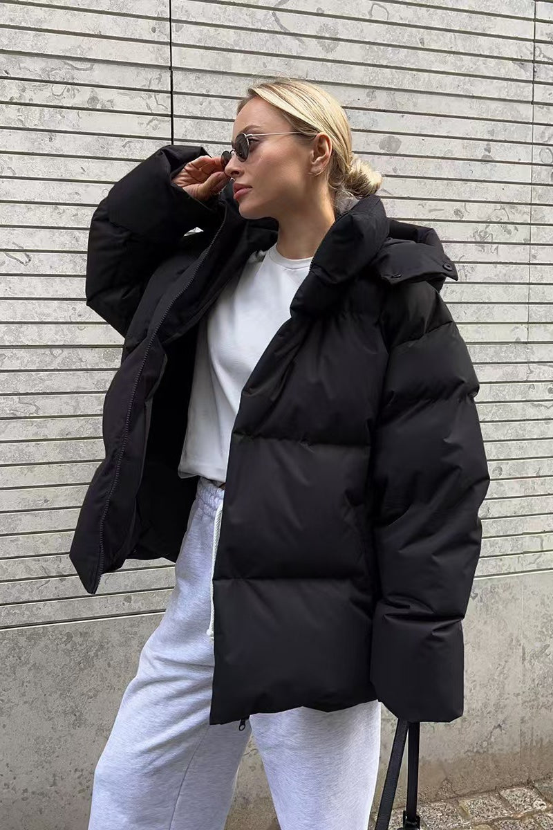 Heavy Duty Zipped Hooded Puffer Jacket S / Black