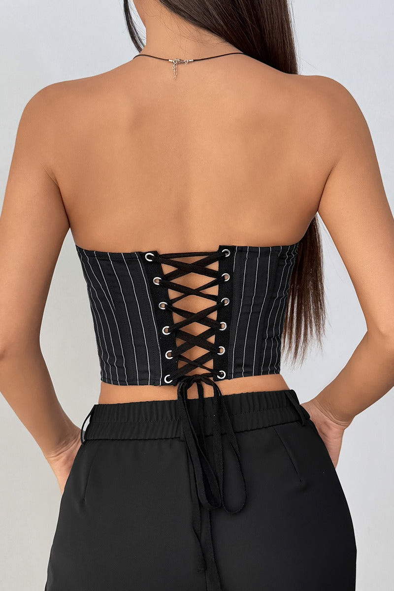 Tie Corset Woven Stripe Chic Tube Top