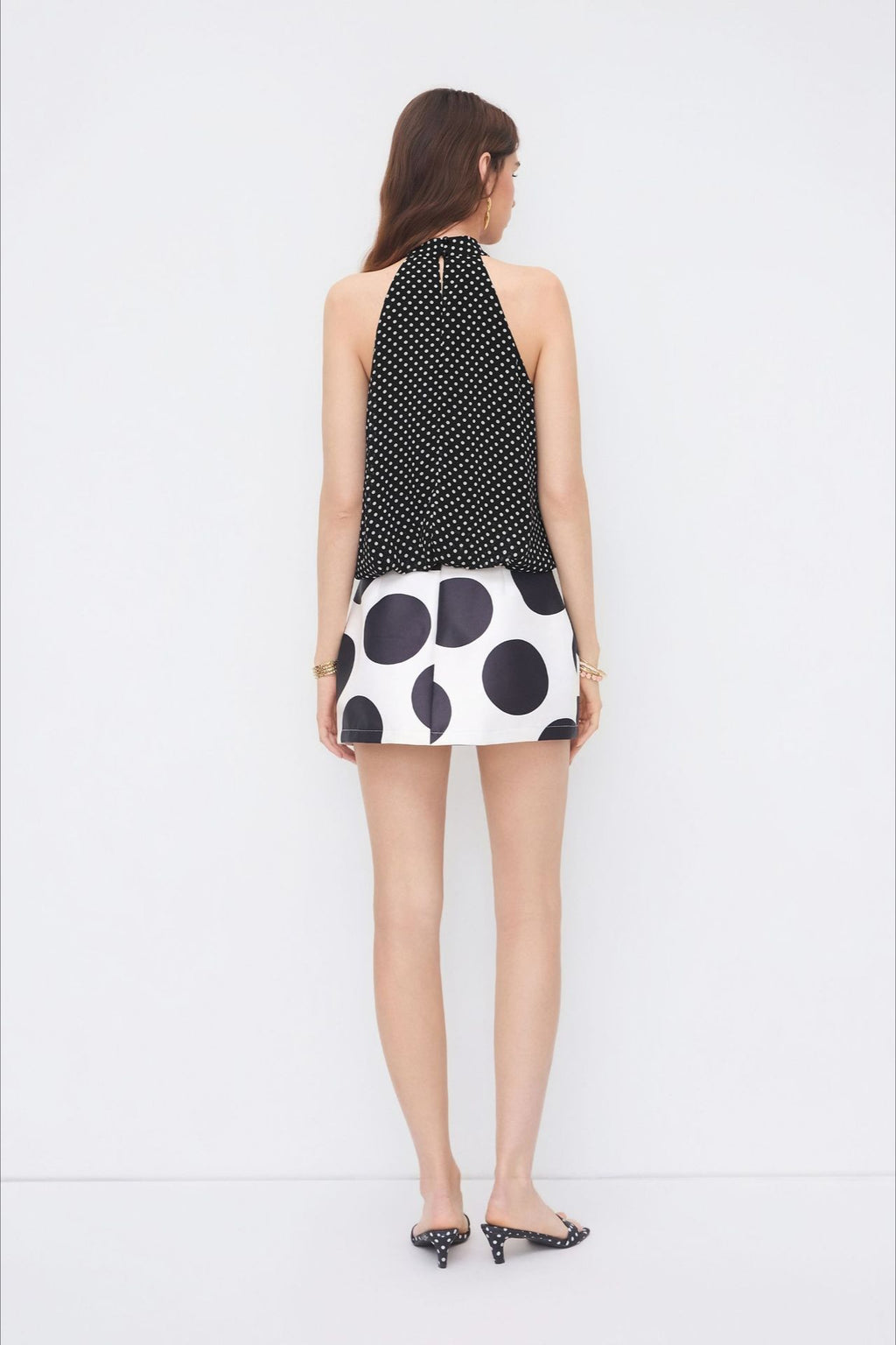 Black Polka Dot Draped Tie Halter Top