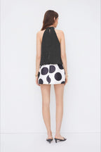 Black Polka Dot Draped Tie Halter Top