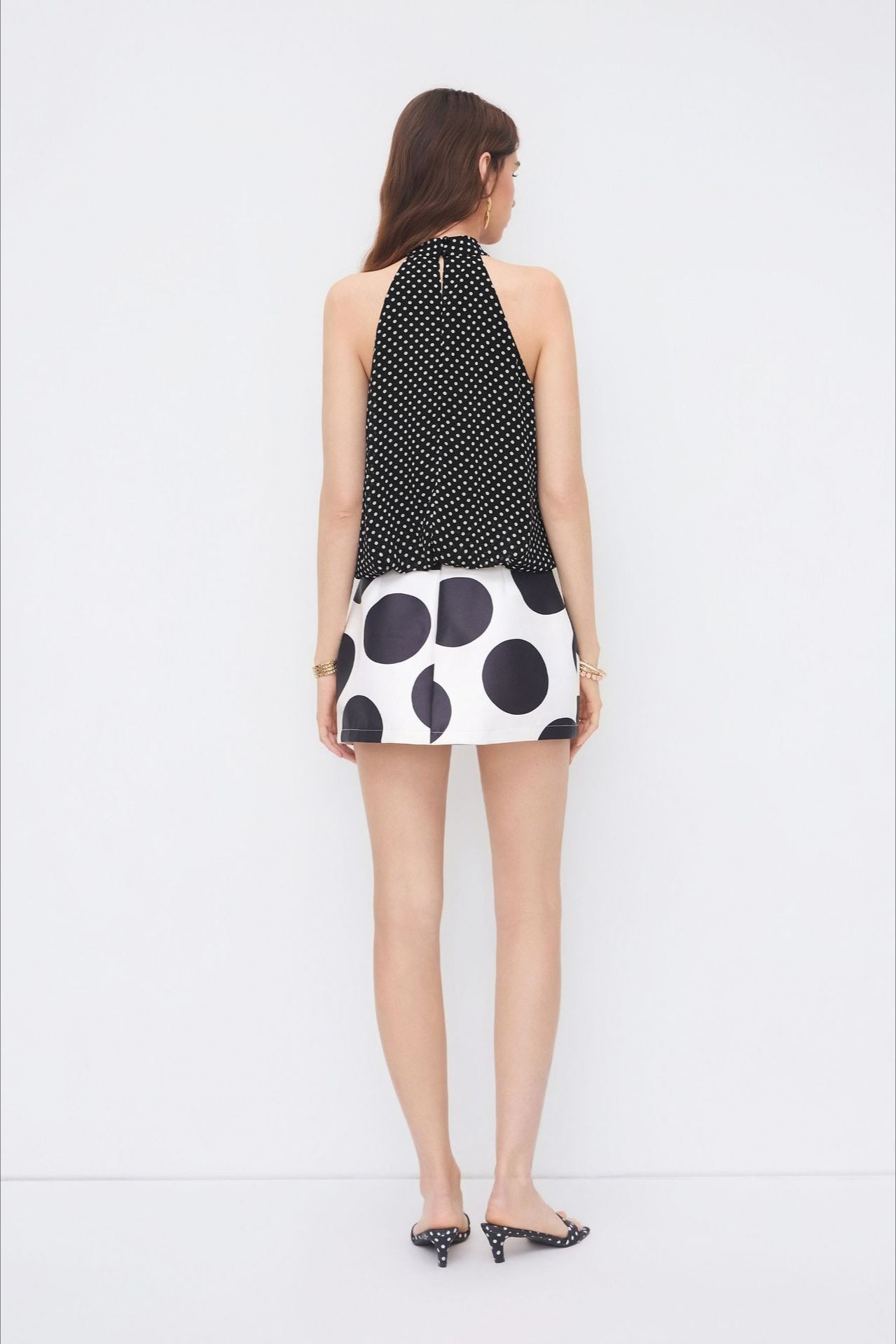 Black Polka Dot Draped Tie Halter Top
