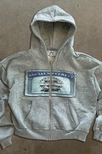 Cash Print Relaxed Fit Street Zip-Up Hoodie