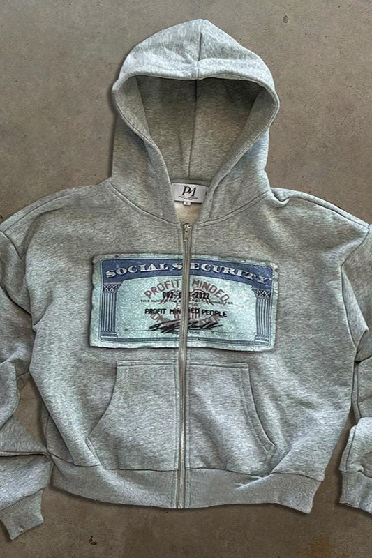 Cash Print Relaxed Fit Street Zip-Up Hoodie