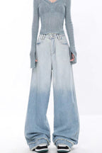 High Waist Draped Gradient Ripped Jeans Gradient Blue / S