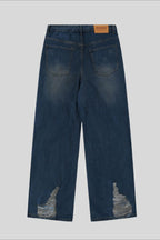 Heavy Distressed Ripped Wide Leg Jeans