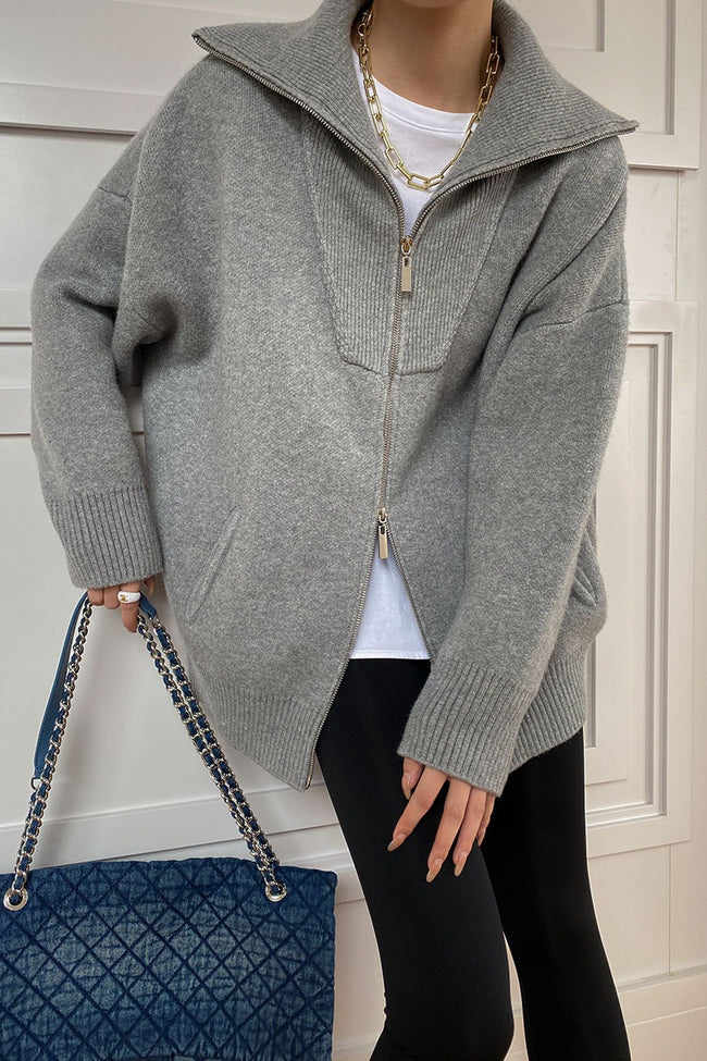 Double Zipper Shawl Collar Sweater Main image