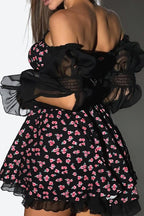 Chiffon Patchwork Strapless A Line Floral Dress