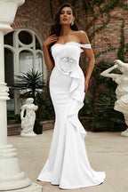 Off-Shoulder Sleeveless 3D Floral Maxi Dress S / White